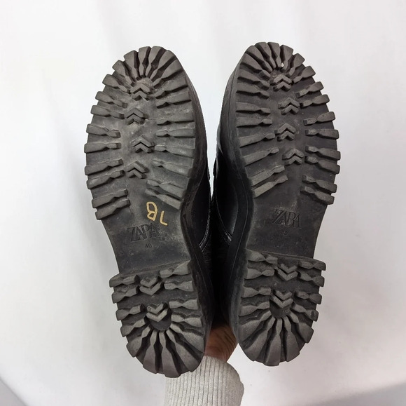 ZARA sz. 40/9 Flat Sock Ankle Boots Zipper Front Booties Combat Chunky Platform - Picture 13 of 15